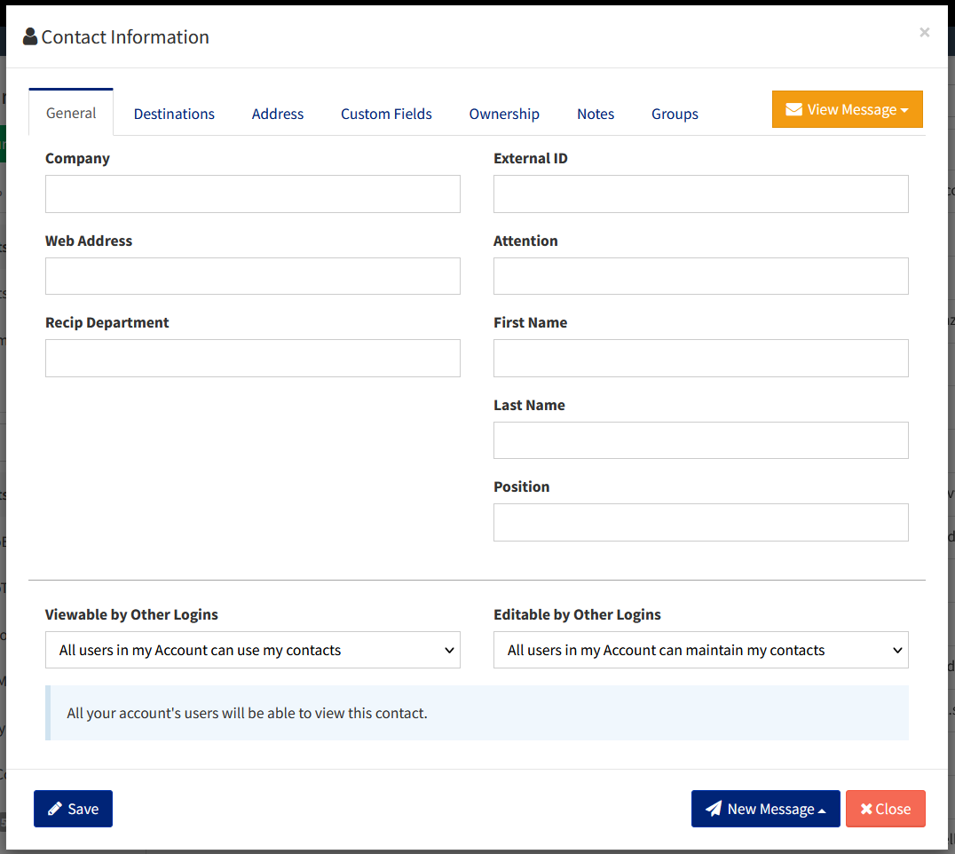 Dashboard - Address Book - New Contact