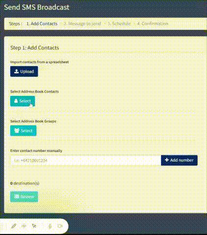 Dashboard - Address Book - Select Contacts