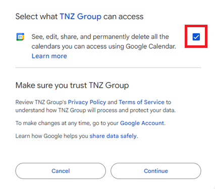 Dashboard - Calendar - Google Scopes