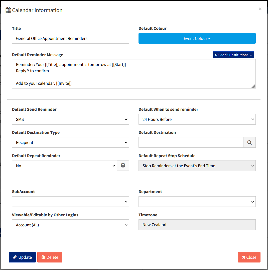 Dashboard - Edit Calendar