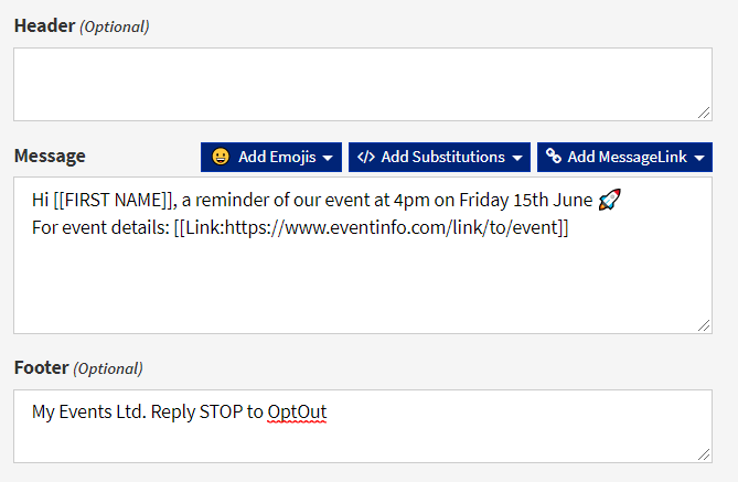 Dashboard - Send SMS - Event Reminder SMS