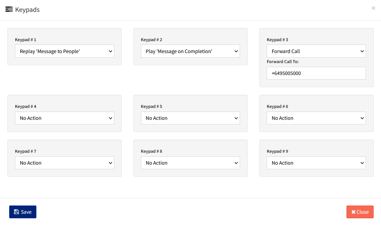 Dashboard - Send Text to Speech - Configure Keypads 2