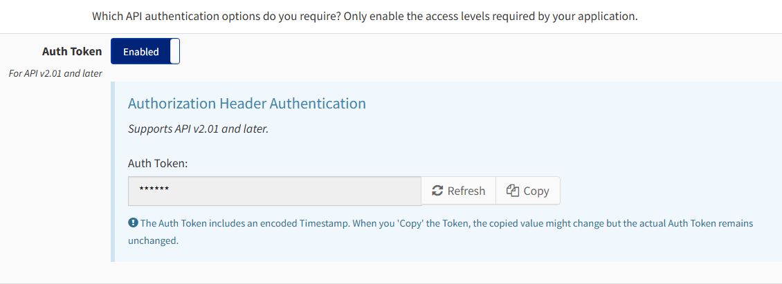 Dashboard - Toggle Auth Token