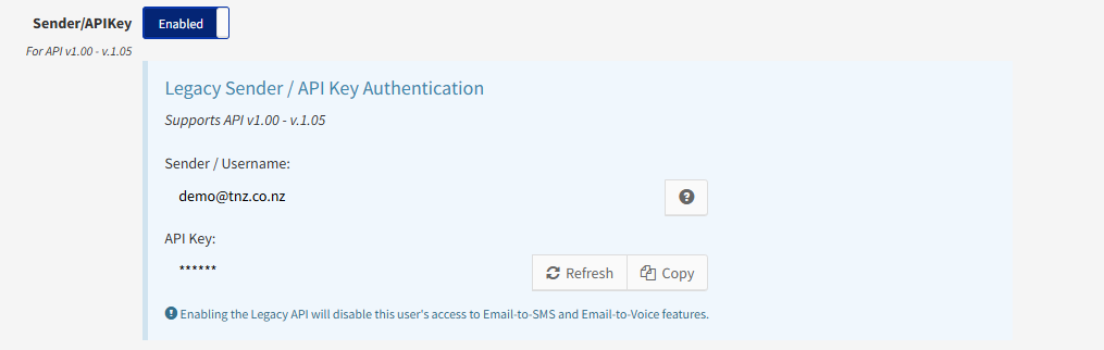 Dashboard - Toggle Legacy APIKey