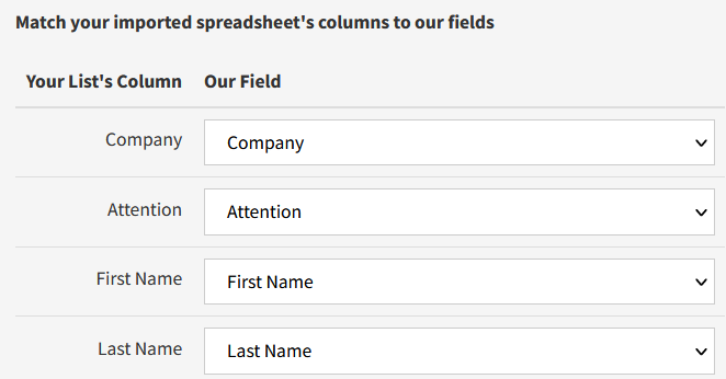 Dashboard - Upload A List - Map Spreadsheet Columns