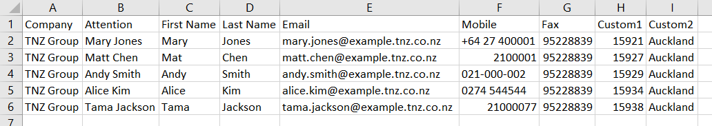 Example Contact List