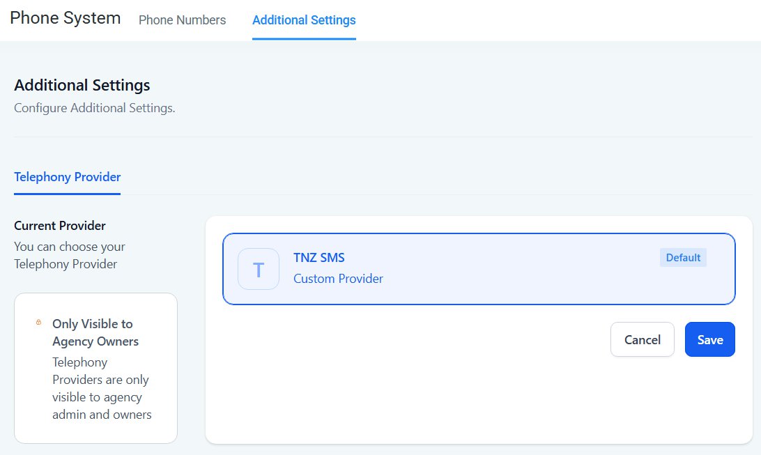 GHL - TNZ SMS Custom Provider