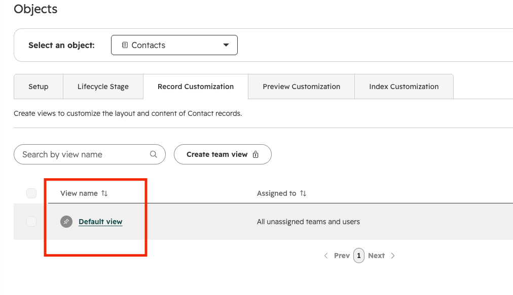 HubSpot - Sidebar-Customize-DefaultView