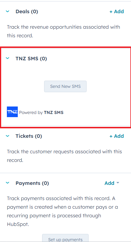 HubSpot - TNZ SMS Sidebar