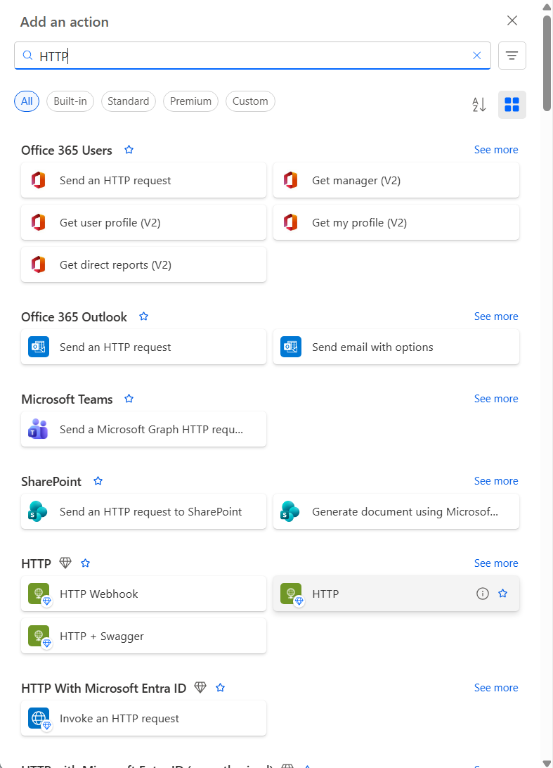 Microsoft Power Automate - Add HTTP Action