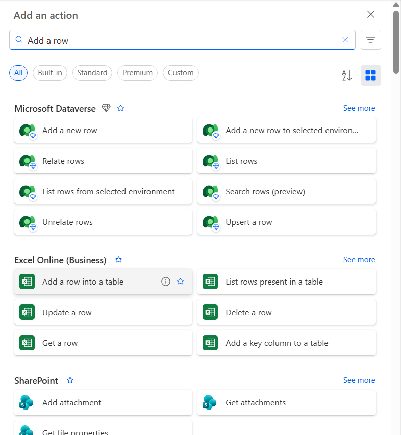 Microsoft Power Automate - New Flow - Receive SMS - Add Spreadsheet Row