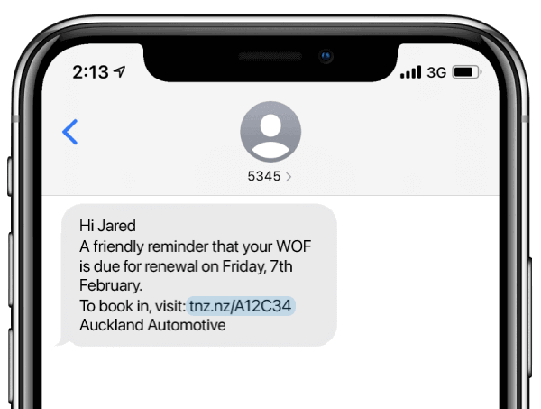 iPhone - WOF Reminder SMS