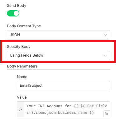 n8n Send HTTP Request - Use Fields Below [Marked]